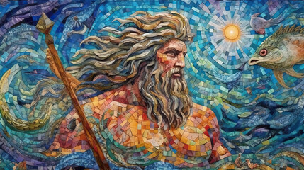 Obraz na płótnie Canvas Poseidon: Underwater God of the Sea - Watercolor Painting Generative AI