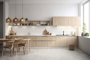 Modern Scandinavian Kitchen with Empty Wall
