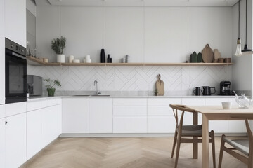 Modern Scandinavian Kitchen with Empty Wall