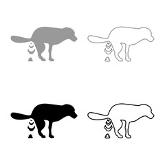 Dog defecation poke pooping pet feces doing its toilet concept of place for walking with animals shit site excrement canine set icon grey black color vector illustration image solid fill outline 