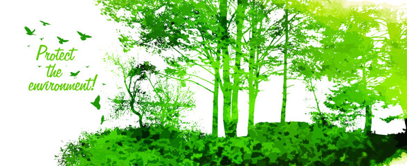 Obraz premium Silhouette green trees in the forest. Vector illustration