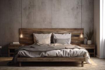 Rustic Bedroom with Empty Blank Wall