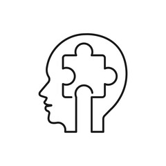 Human head with a puzzle. Problem-solving, dementia icon line style isolated on white background. Vector illustration