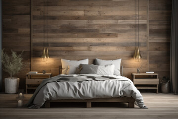 Rustic Bedroom with Empty Blank Wall