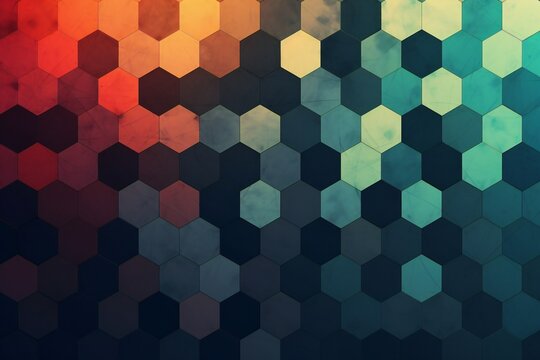 Colorful symetrical hexagonal pattern background, generative AI