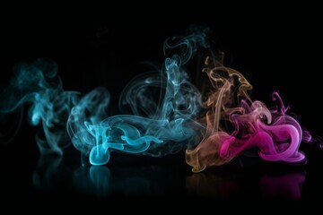 Fototapeta premium Colorful neon smoke in black background, generative AI