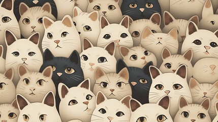 pattern with cats in anime style created with Generative AI technology