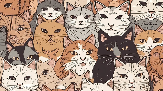 pattern with cats in anime style created with Generative AI technology