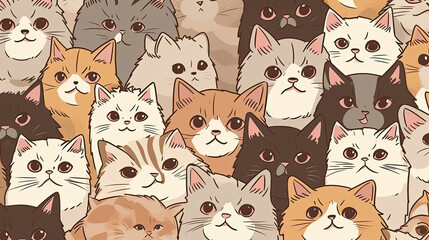 pattern with cats in anime style created with Generative AI technology