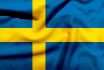 Sweden flag on the textured cloth, Modern Swedish Flag Design with Minimalistic and Contemporary Elements
