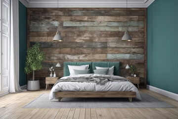 Rustic Bedroom with Empty Blank Wall