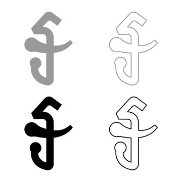 Cambodia riel currency symbol money sign set icon grey black color vector illustration image solid fill outline contour line thin flat style