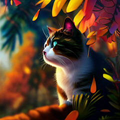 Calm cat in the woods 