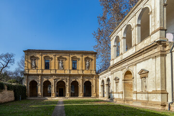 Facade of Renaissance building Loggia and Odeo Cornaro, in Padua city center, Veneto, Italy - obrazy, fototapety, plakaty