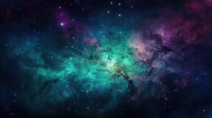 Obraz na płótnie Canvas Illustration of a vibrant and star-filled deep space background created with Generative AI technology