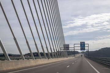Highway A4 transmontana, detail of the bridge over the corgo river, Vila Real, Portugal.