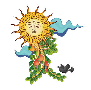 Sinhala and Tamil New Year Sun, Vector illustration Art