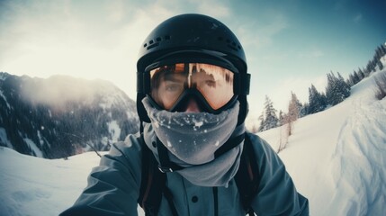 Fototapeta na wymiar Snowboarder Captures Epic Moment in First-Person View. Generative ai