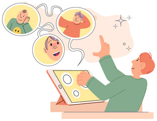 Kids virtual online video chat, children communicating via conference with phones, teenagers talking making video call to friend, childrens remote communication on self-isolation, social distancing