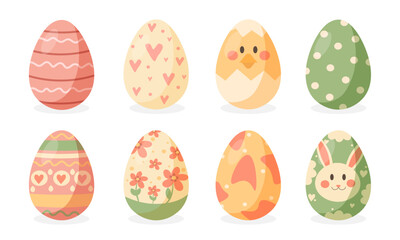 Easter eggs. A set of cute, trendy Easter eggs in pastel colors. Vector illustration.