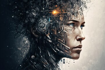A woman with a technological brain. Technology and future concept. Generative AI
