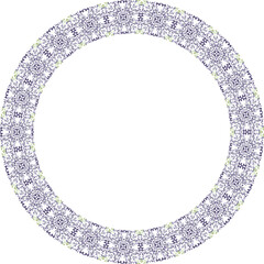 Oriental round frame with arabesques and floral motifs. Copy space. Vector clip art.