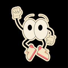 retro character eyes rejoice, character wearing gloves in retro colors