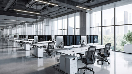 Modern offices, created with Generative AI technology.