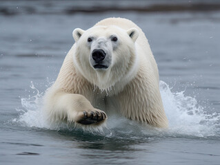 Polar bear in action, created with Generative AI technology.