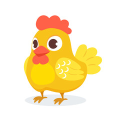 Vector illustration of a cute yellow chicken in cartoon style.