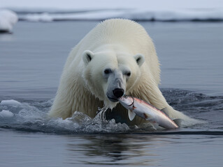 Polar bear in action, created with Generative AI technology.