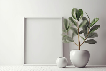 White square frame mockup in modern minimalist interior, Generative AI	
