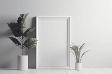 White square frame mockup in modern minimalist interior, Generative AI	