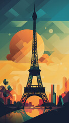 Vintage travel poster of Paris. Created with Generative AI.