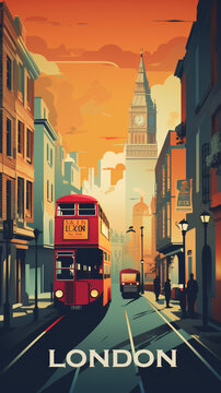 Vintage travel poster of London. Created with Generative AI.