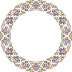 Oriental vector round frame with arabesques and floral motifs. Place for your text.