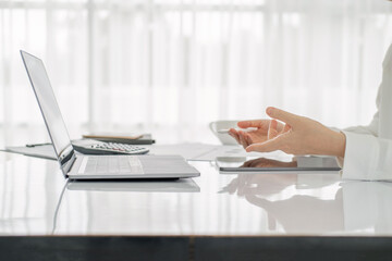 Fototapeta premium Modern business woman discussing at meeting.