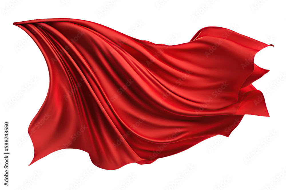 Wall mural flying red silk fabric. ai. waving satin cloth isolated on transparent background