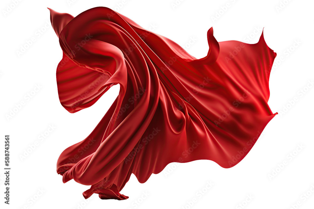 Wall mural flying red silk fabric. ai. waving satin cloth isolated on transparent background