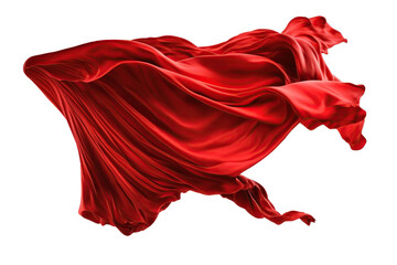Flying red silk fabric. Ai. Waving satin cloth isolated on transparent background - obrazy, fototapety, plakaty