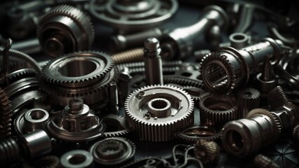 Fototapeta na wymiar mechanical parts and screws, macro