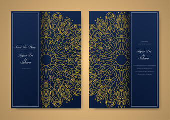 Luxury wedding invitation template with gold mandala decoration