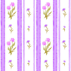 Seamless pattern with spring flowers and stripes. Perfect for decoration, wrapping paper, linens, wallpaper, kids textile and fabric. 