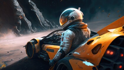 Fototapeta na wymiar Beyond Earth: Astronaut in Futuristic Space Suit driving in Space. Generative AI