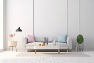 Luxurious bright living room with designer interior. Generative AI