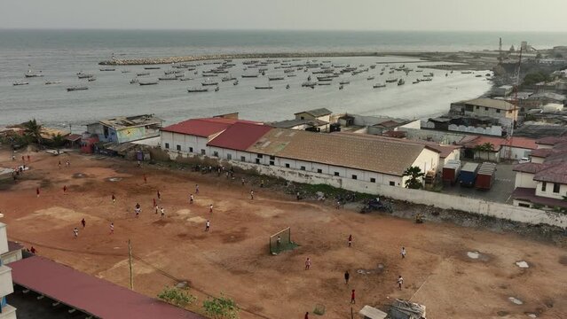Stunning 4K drone footage of Accra and Jamestown, Ghana showcases cityscapes, markets, landmarks, and coastlines.