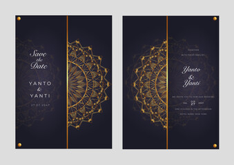 Wedding invitation template with gold mandala decoration