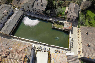 Aerial view of the ancient village of Bagno Vignoni