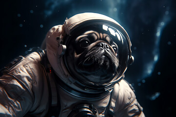 Pug astronaut in space - Generative AI
