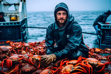  Bering Sea   fishing for crabs . AI generativ. - obrazy, fototapety, plakaty